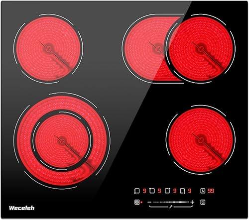 Miniatura 1 de Weceleh Estufa eléctrica de 24 pulgadas, cocinas de cerámica de vidrio integradas de 6600 W, estufa eléctrica de 4 quemadores con zona expandible, 9