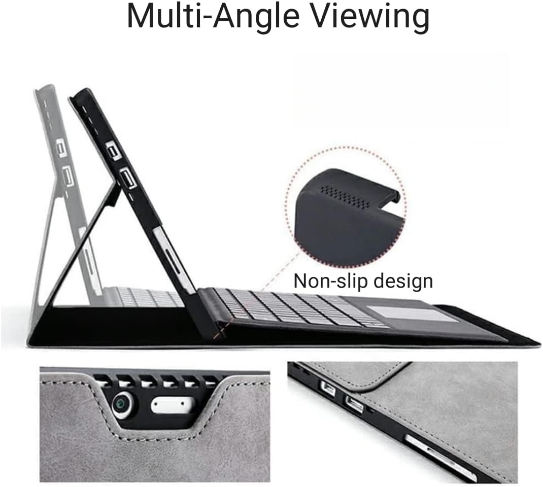 Case for Surface Pro 12 inch 2025, Multiple Angle Business Slim Tablet Protective Cover with Stylus Holder Magnet Auto Sleep/Wake, Compatible with Type Cover Keyboard, Black