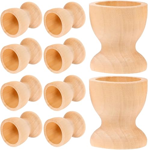 IMIKEYA 10Pcs Wooden Easter Egg Holders, Unfinished Wood Boiled Egg Cups Holders for Easter Crafts, DIY Painting, Party Decoration, Home Kitchen