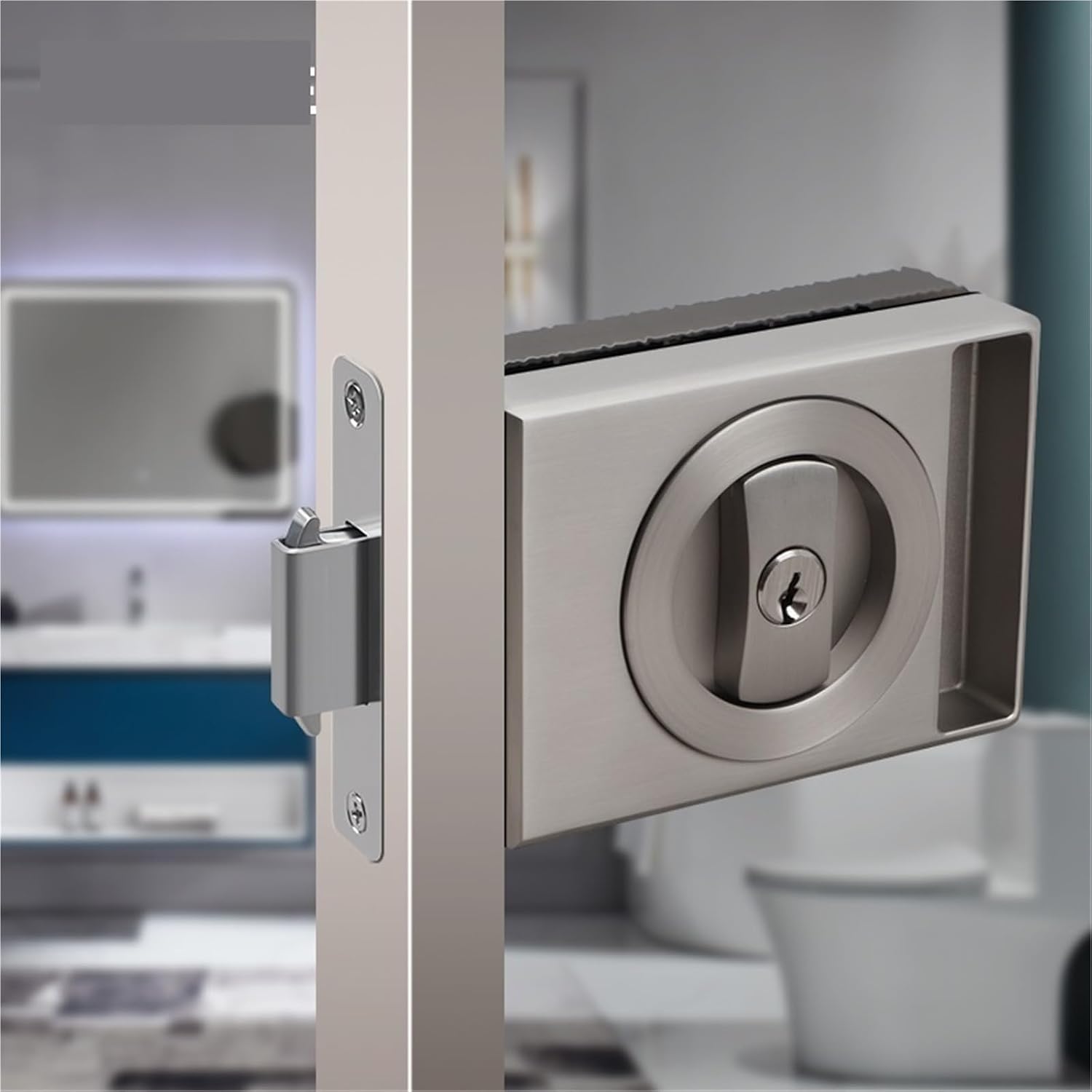 16 Extremely Narrow Sliding Door Lock with Key Frame Aluminum Alloy Handleless Glass 1Pcs(Have the Key 3)