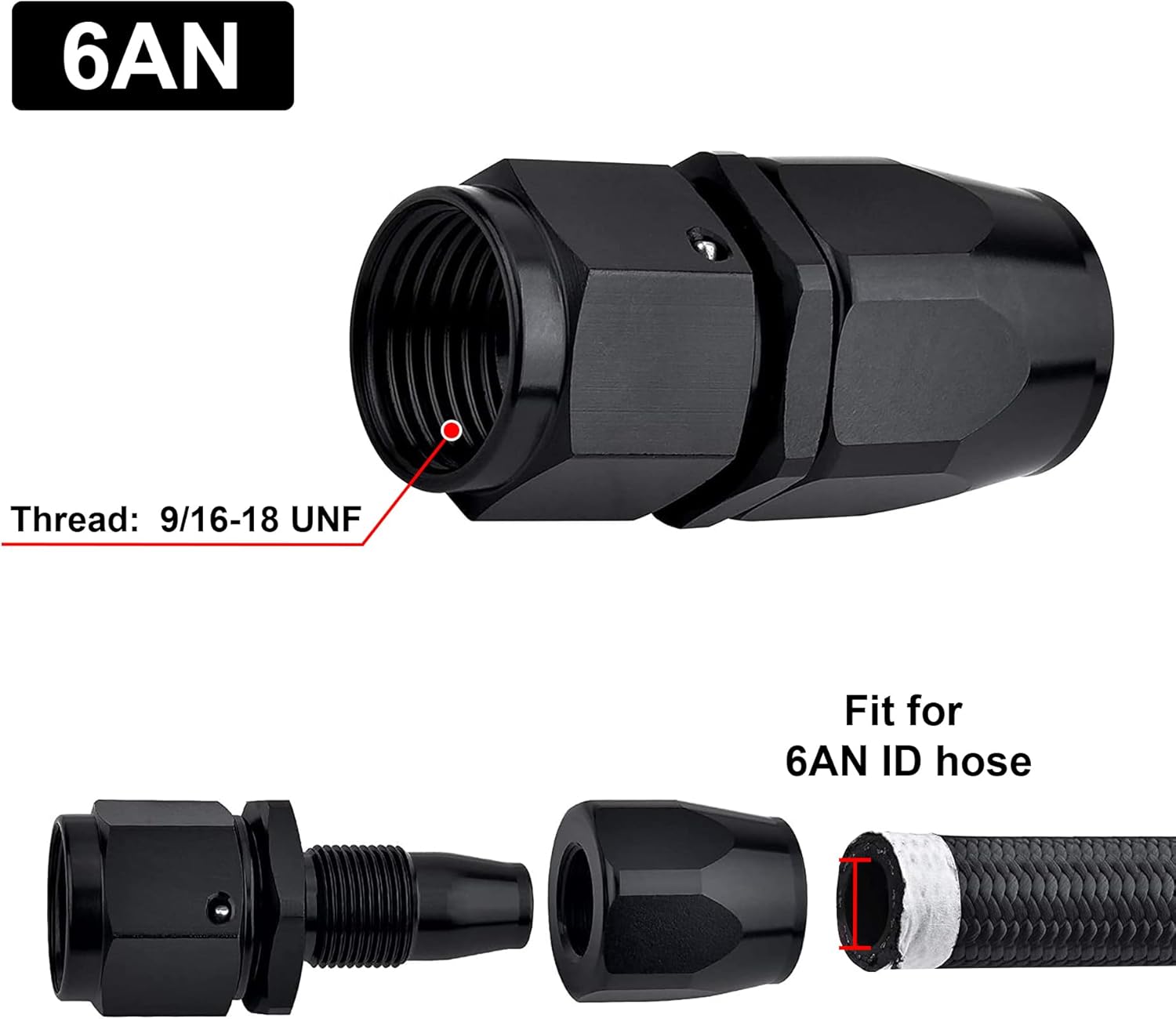 EVIL ENERGY 6AN Hose End Fitting Straight Swivel for CPE Braided Hose Black 8PCS