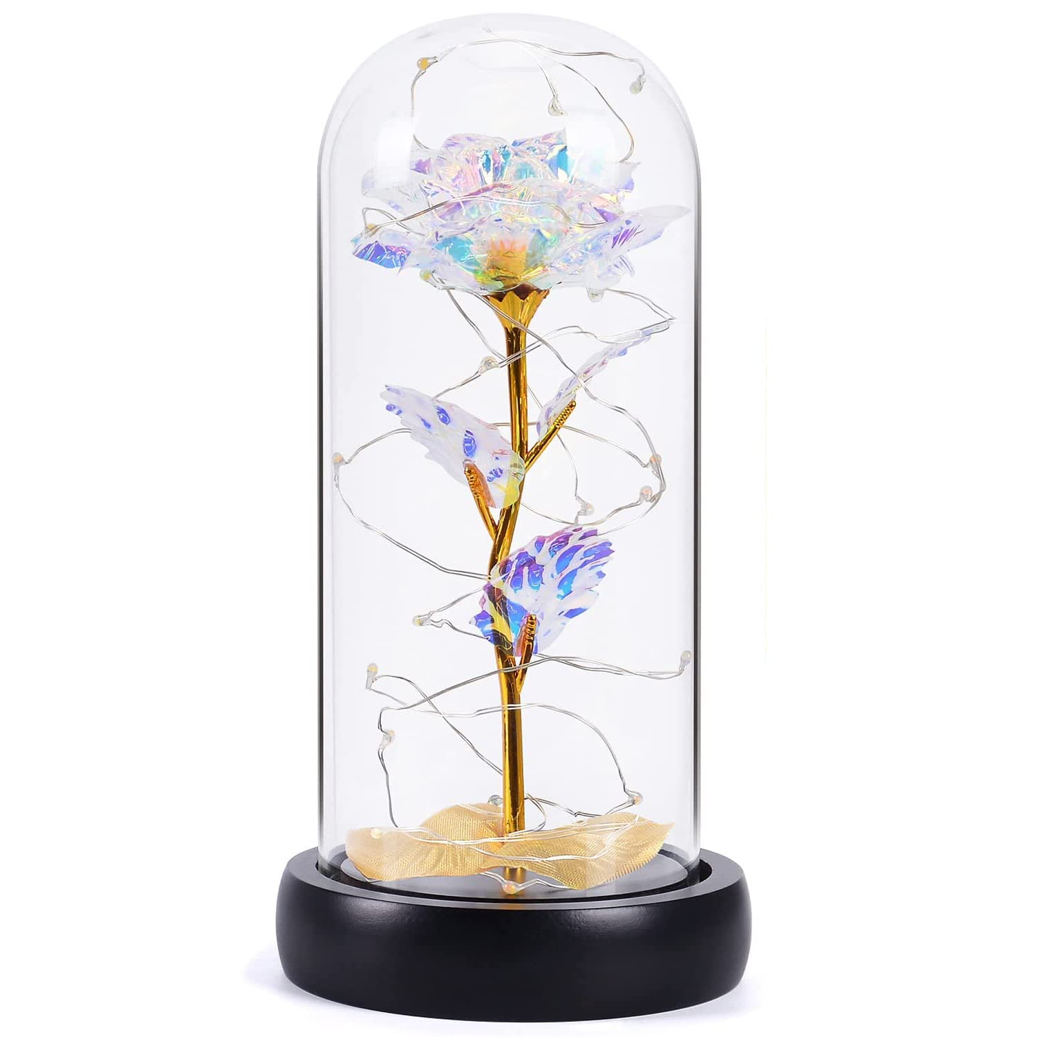Beauty and The Beast Rose for Mom Women Rose Flowers Light in Glass for Wedding Anniversary Home Office Decorations