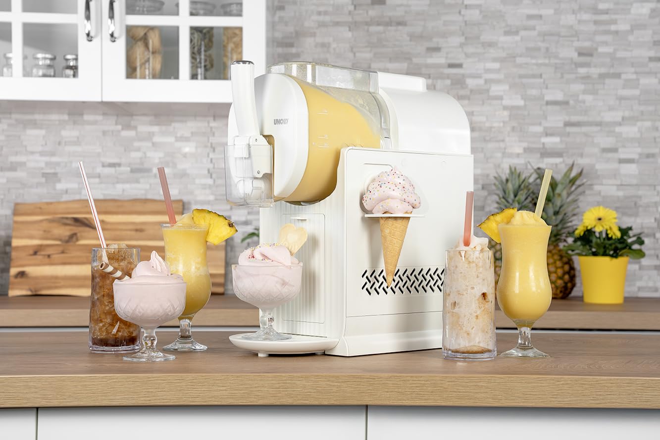UNOLD 2in1-Slush- & Softeismaschine Sofia – Softeis & Slushies ohne Vorgefrieren in 30 min dank Kompressor – 2L Kapazität, 5 Automatik-Programme & Waffelhalter - einfache Reinigung