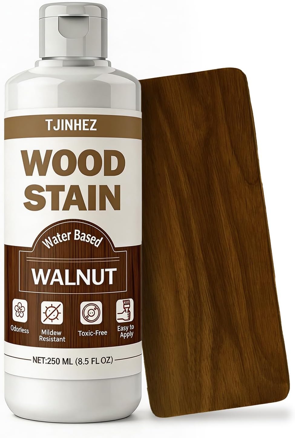 Walnut Wood Stain, 8.5oz/250ml Water Based Wood Stain, Premium Indoor & Outdoor Wood Finish for Furniture, Cabinets, Doors & Wood Surfaces - Fast Drying, Low Odor, Non-Toxic & Easy to Use