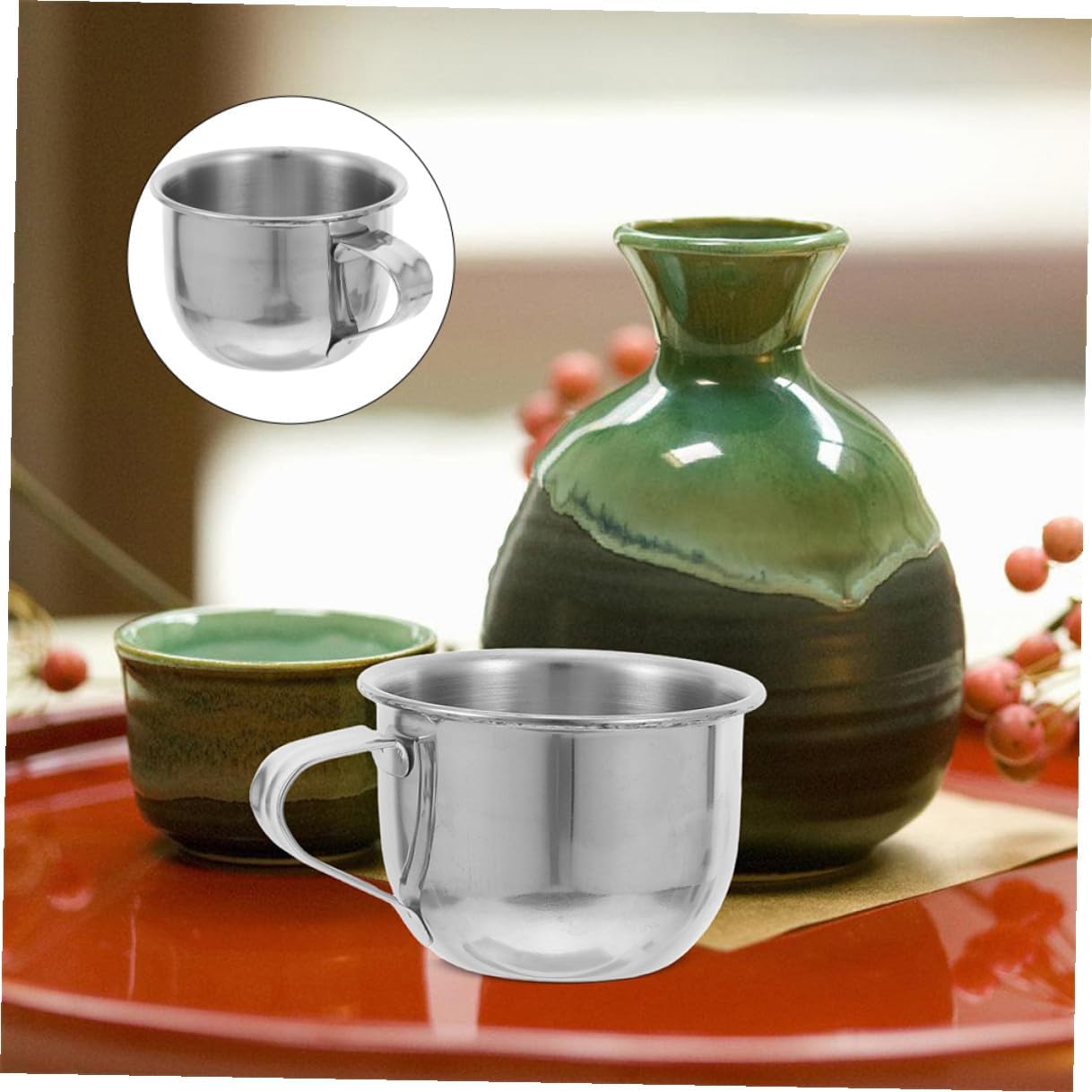 Kichvoe Stainless Steel Water Cups Set of 2 Small Tea Mugs with Handle 2.24X1.57In Lightweight for Home Travel Coffee Juice Whiskey