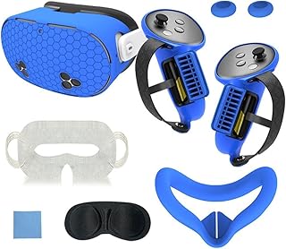Juego de accesorios de silicona protectora para Meta Quest3S, 7 piezas, incluye almohadilla nasal para juegos de realidad virtual, color azul