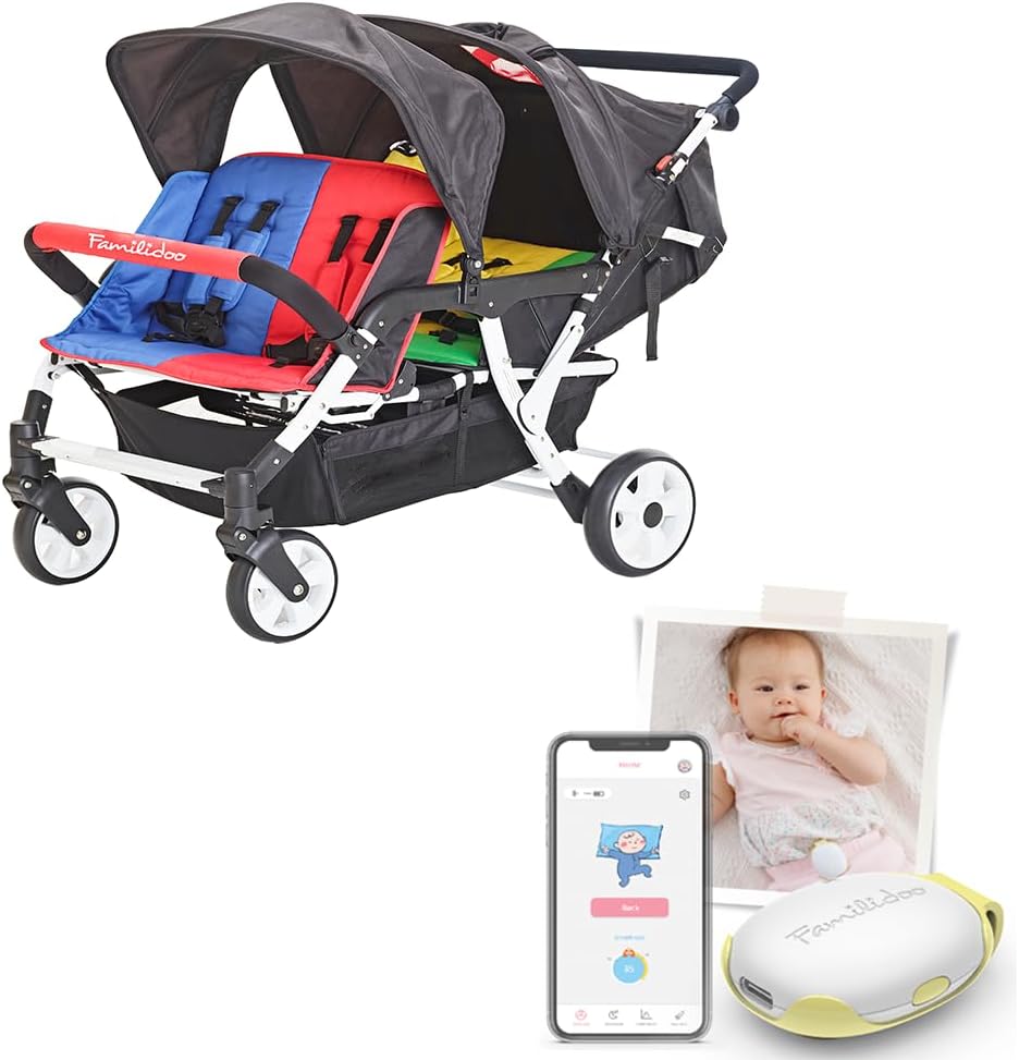 Familidoo H4E Quad Stroller with Rain Cover and reclinable seat+ Baby Monitor Clip