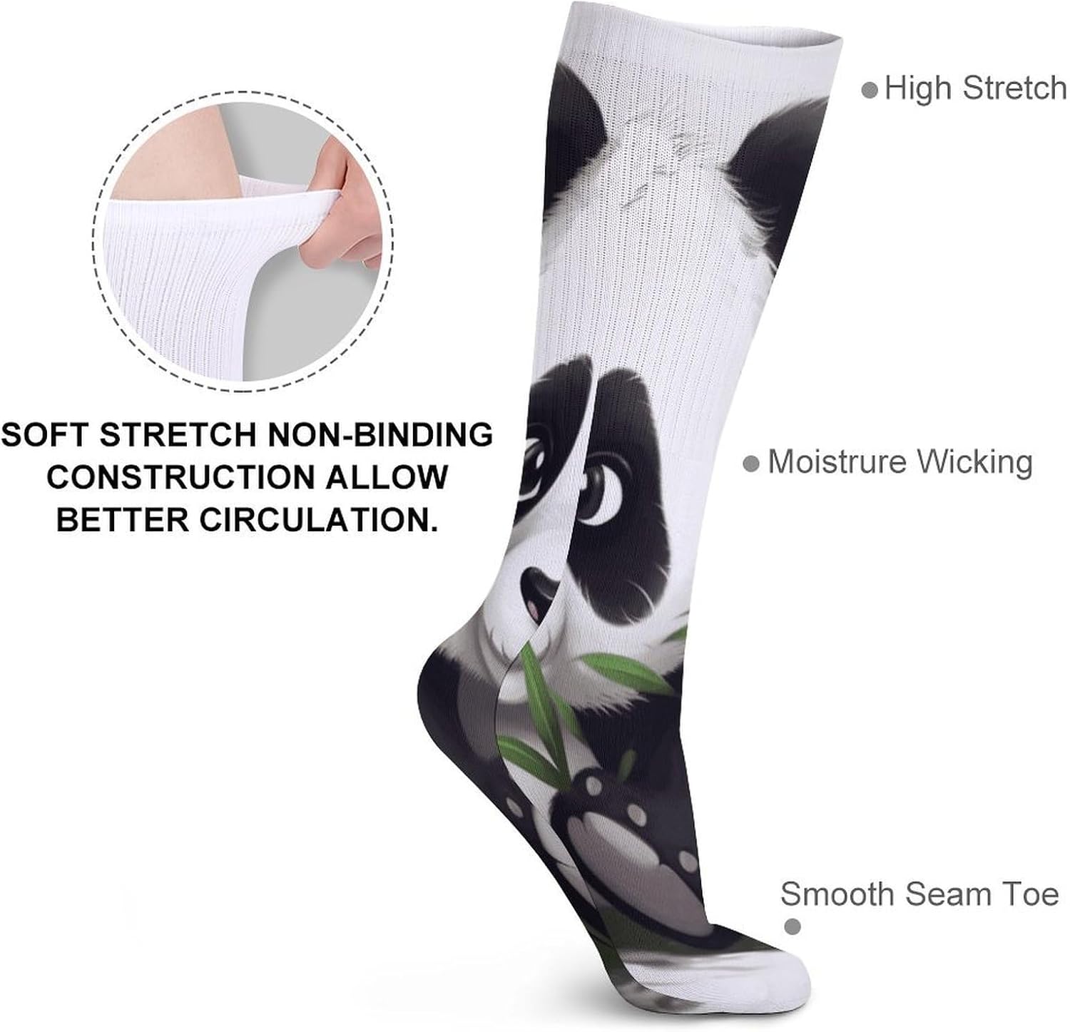 Cute Panda Knee High Socks Cozy Knee High Socks Soft Mid-Length Sock for All Seasons Daily Wear Adult