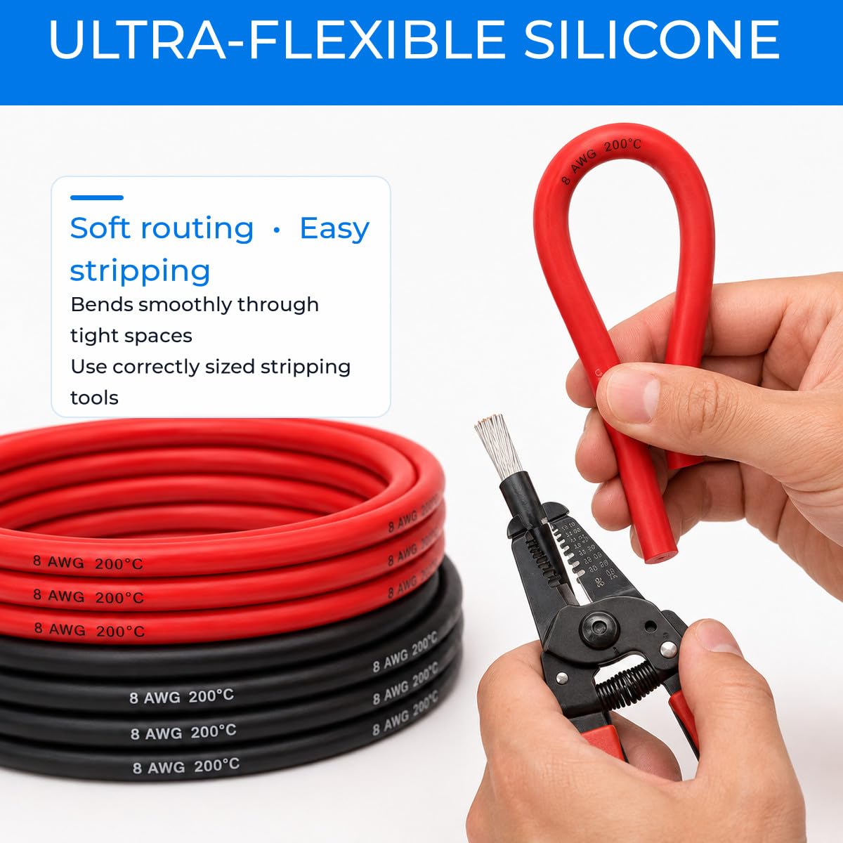 TUOFENG 8 Gauge Silikonkabel 8 AWG Elektrokabel 10 Meter [5 m Schwarz und 5 m Rot] Flexibles Kabeldraht aus verzinntem Kupferdraht Hohe Temperaturbeständigkeit