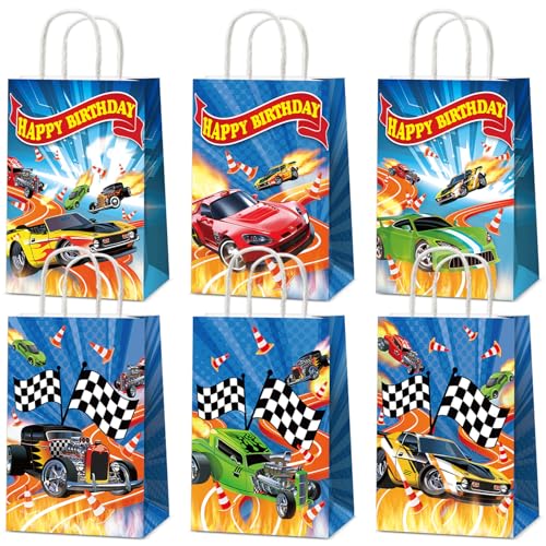 24PCS Hot Car Happy Birthday Party Favor Bags Race Car Party Supplies Wheels Car Party Gift Goodie Bags Hot Car Happy Birthday Game Party Treat Bags for Baby Shower Hot Car Wild Racer Party Favors