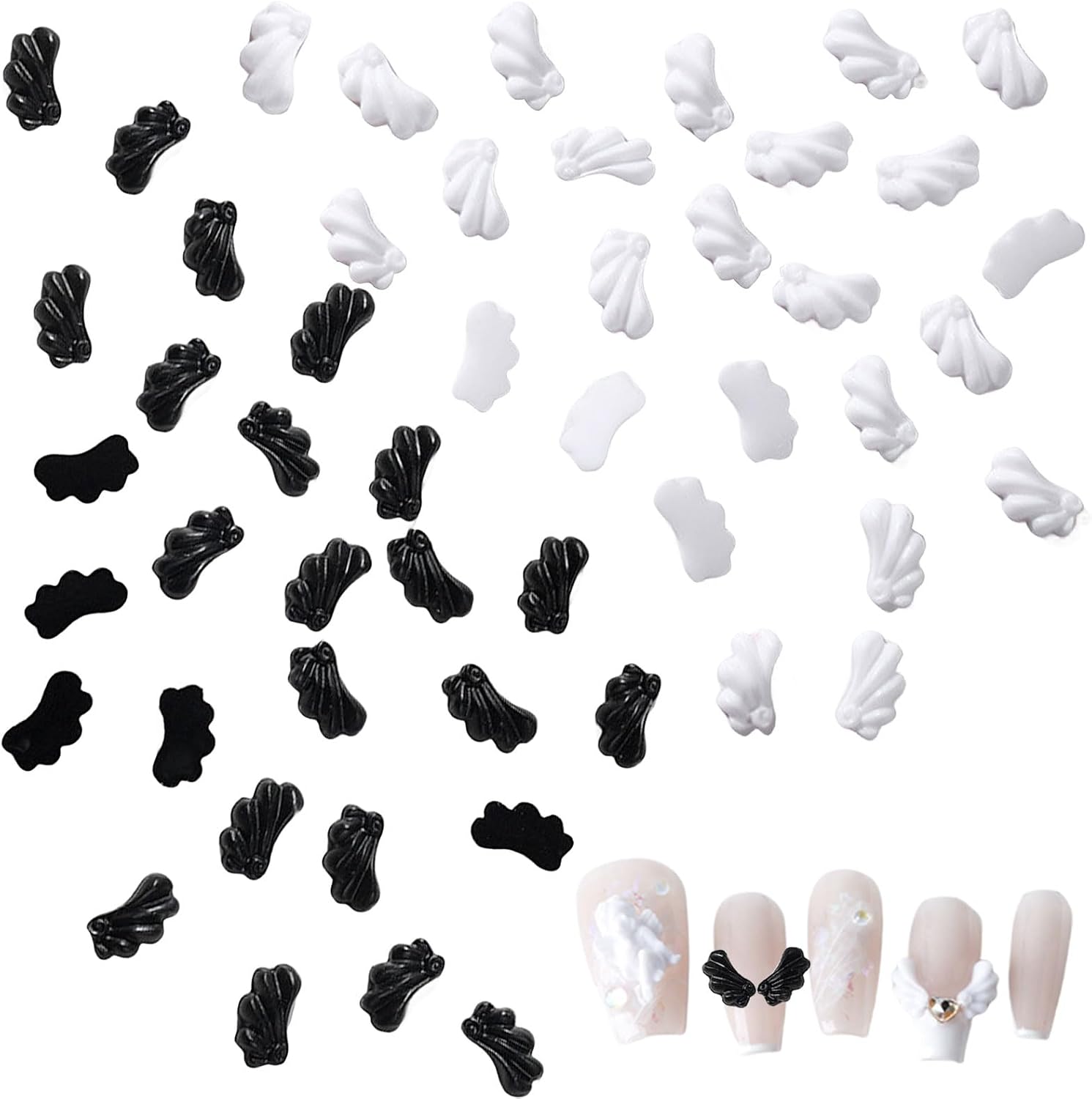 Wings Nail Charms, 120 Pcs White Black Angel Wings Nail Art Decorations, Shiny Nail Crystal Diamonds Gems Manicure Nail Jewels for DIY Crafts Jewelry Making (A 120 PCS)