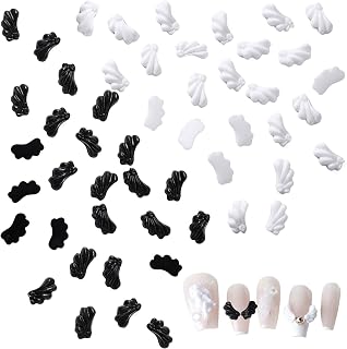 Wings Nail Charms, 120 Pcs White Black Angel Wings Nail Art Decorations, Shiny Nail Crystal Diamonds Gems Manicure Nail Jewels for DIY Crafts Jewelry Making (A 120 PCS)