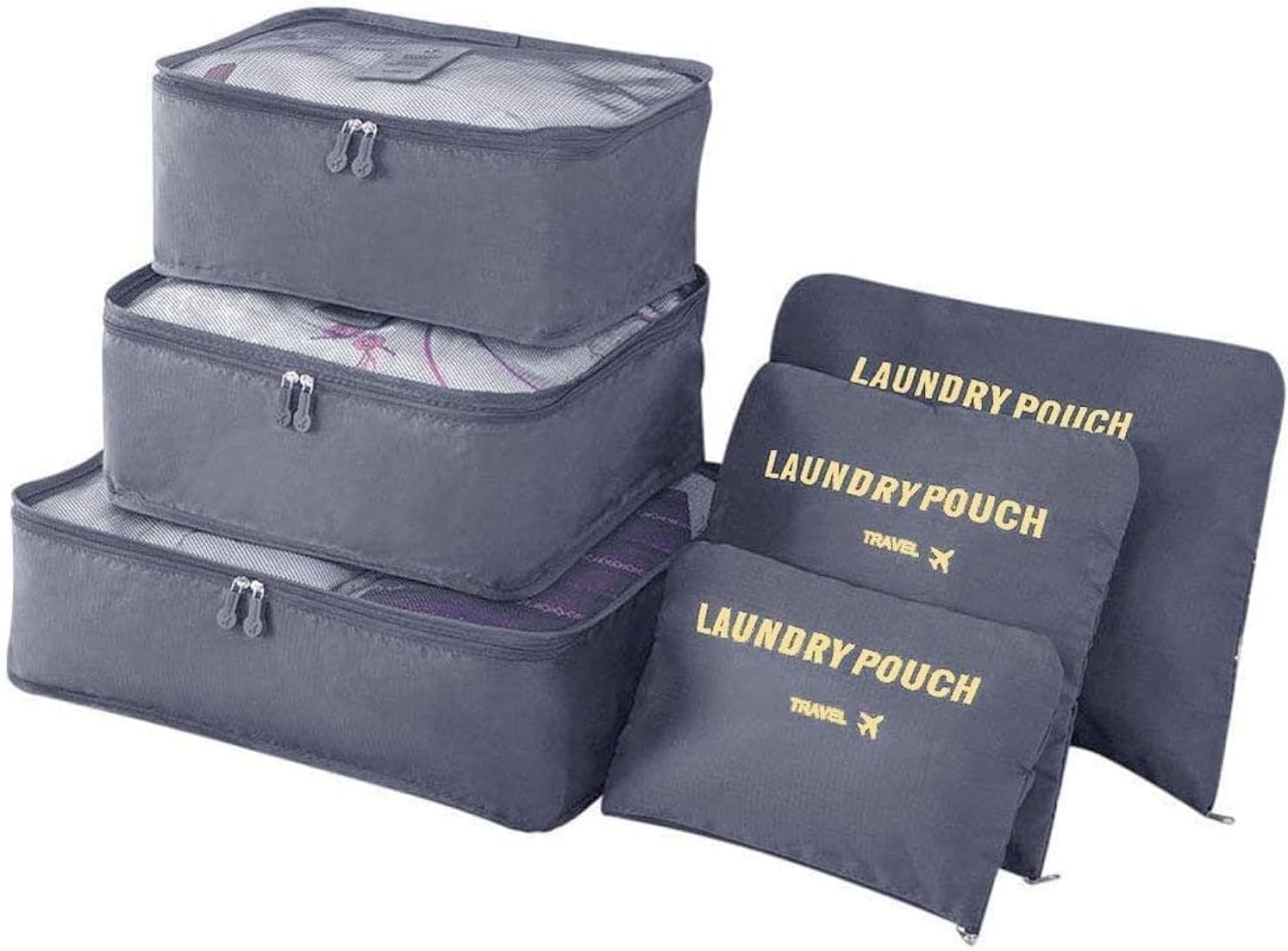 McMola Travel Organiser Packing Bags,6 PCS Travel Packing Cubes Set for Clothes Travel Luggage Organizers Storage Bags (Gray)