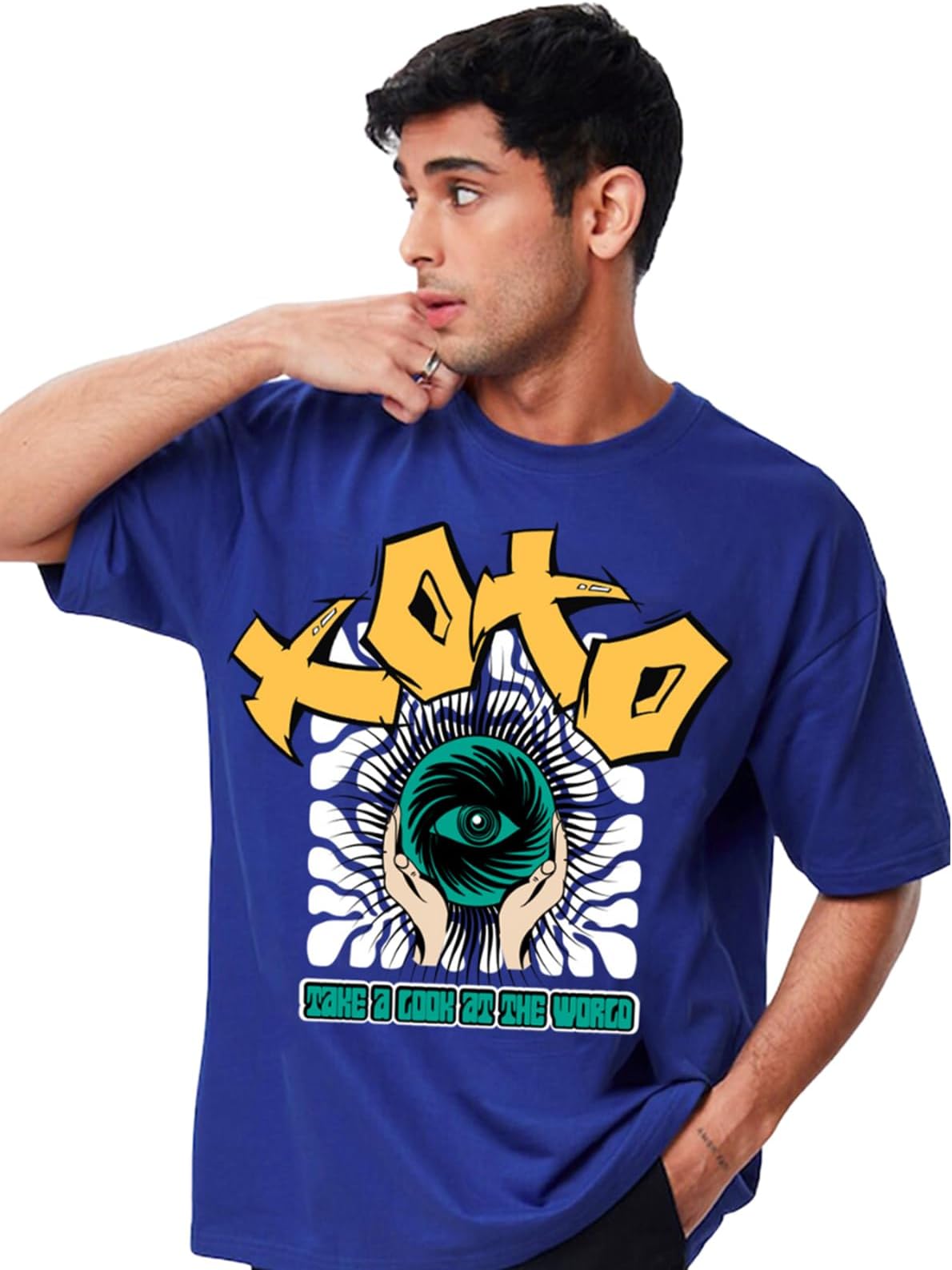 Veirdo100% Pure Cotton Round Neck Oversized Baggy Fit Drop Shoulder Front Boom Graphic Printed Black T-Shirt for Men & Boys (Available in S to 2XL)