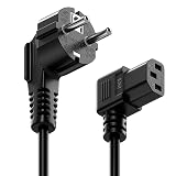 deleyCON 10m Kabel Zasilający Przewód Sieciowy Wtyk Ochronny Typ F (CEE 7/7) 90° Kątowy na Gniazdo C13 90° Kątowe Prawe PC Komputer Monitor Drukarka Projektor - Czarny