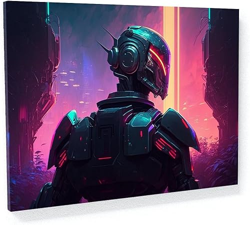 Sense Canvas Synthwave Retro Futuristic Robot 4 Canvas Art - Home Decor Wall Art Print Poster Painting Large 40x30  0.75"