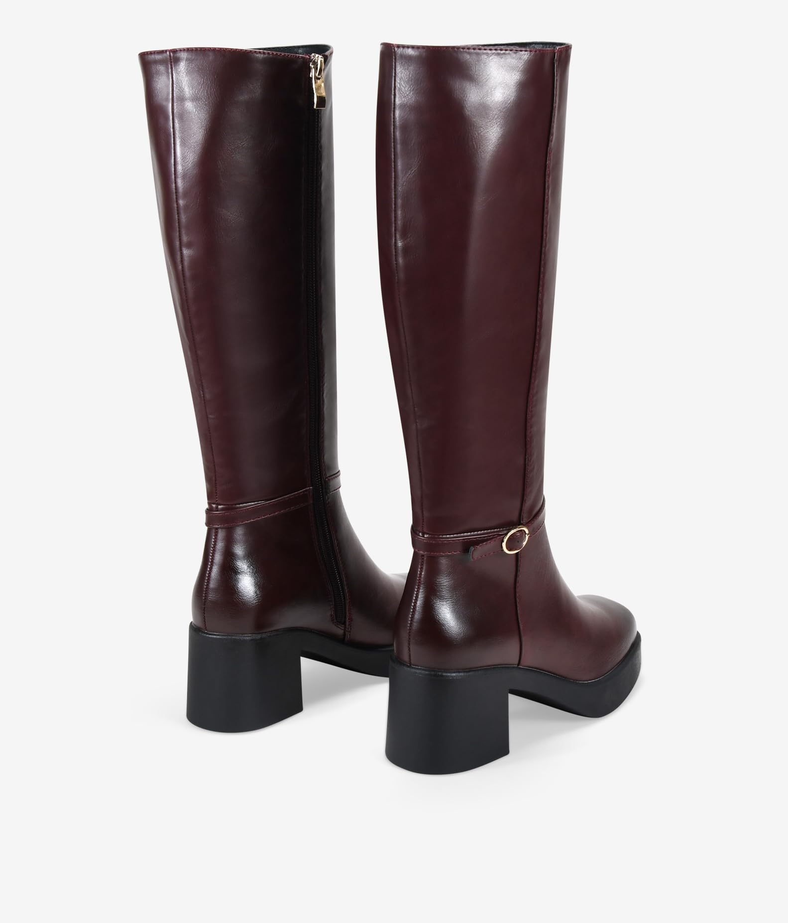 BOSANOVA Botas Altas con tacón con Tira Decorativa con Hebilla, Acabado Cuadrado y Suela de Plataforma de 2 cm con tacón Cuadrado de 6.5 cm. Cierre con Cremallera Interior. Calzado para Mujer