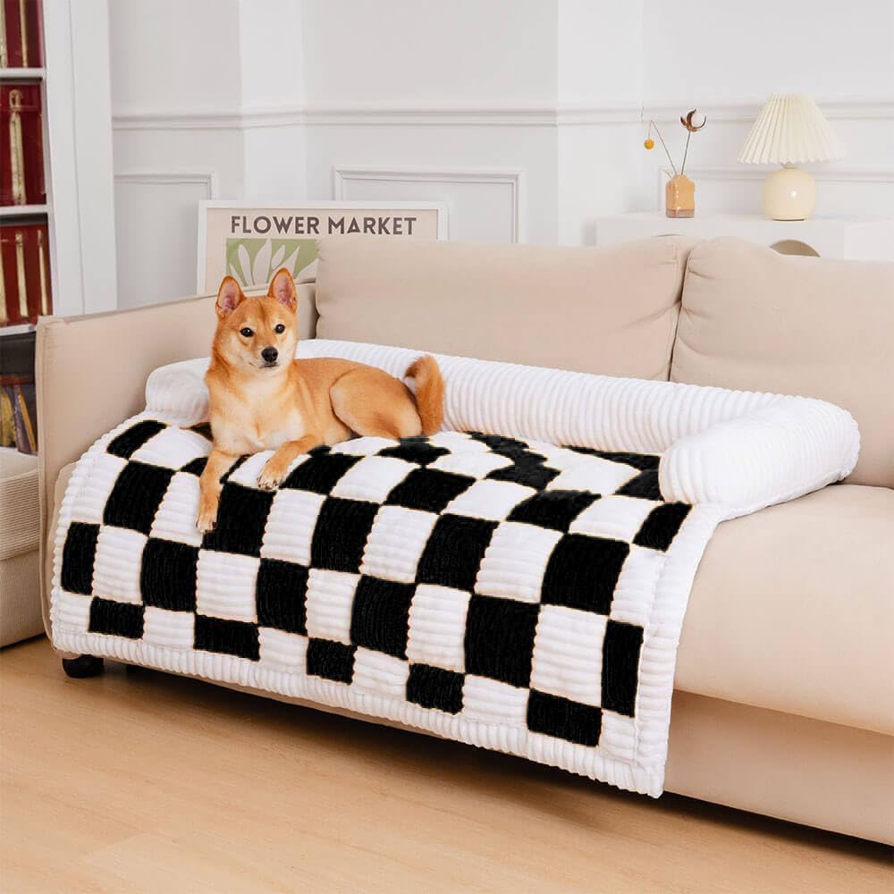 Pet Couch Covers for Sofa, Pet Mat, Funny Pet Couch Covers for Sofa, Cream Square Plaid Dog Mat Furniture Protector Cover (Black, 27.56 * 25.59 * 5.51Inch)
