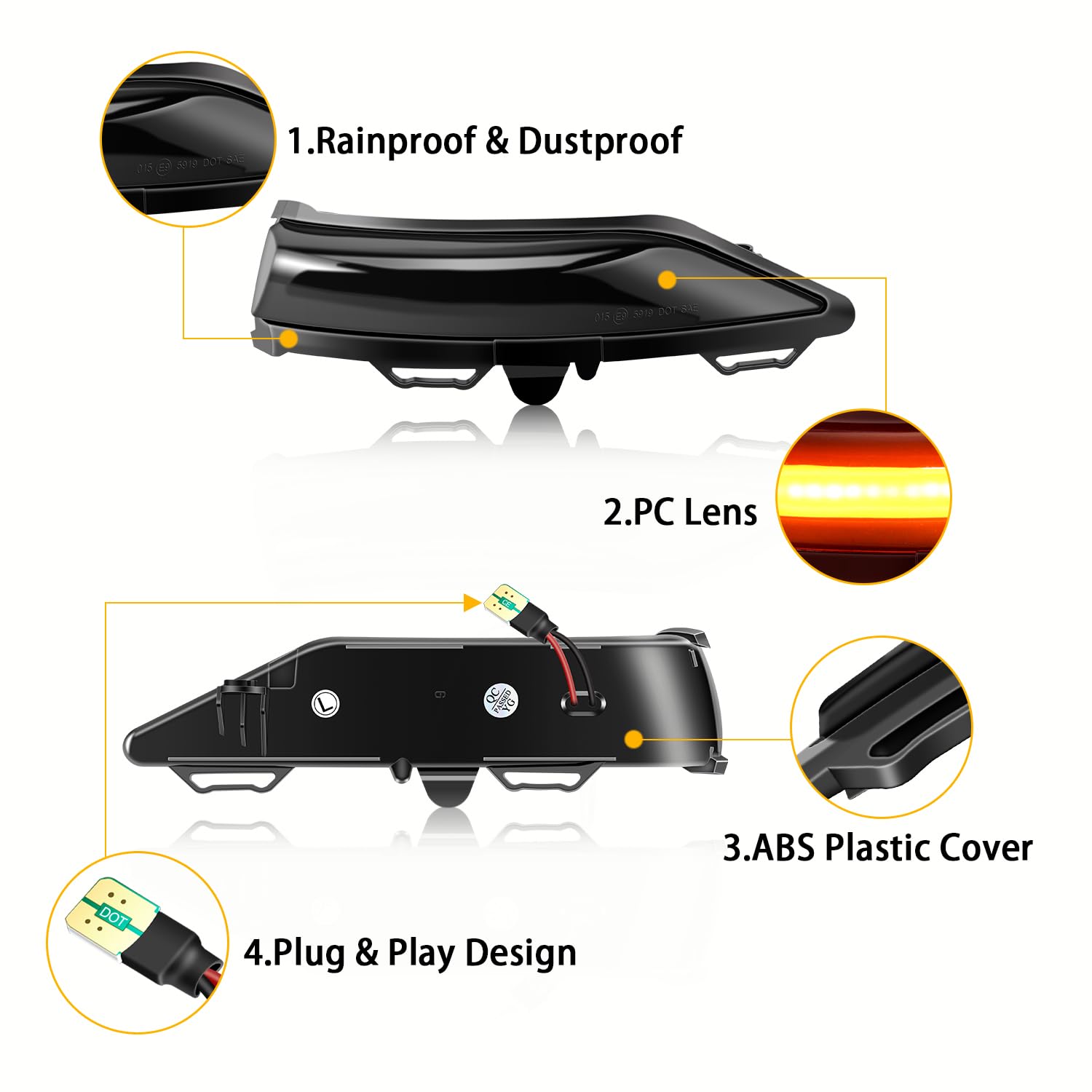 Dynamiczny sekwencyjny kierunkowskaz LED, E8, marker boczny, 12 V LED, żółto-bursztynowy, błyszczący, kompatybilny z For-d Fiesta Mk8 2018, 2019, 2020 PUMA, 2 sztuki