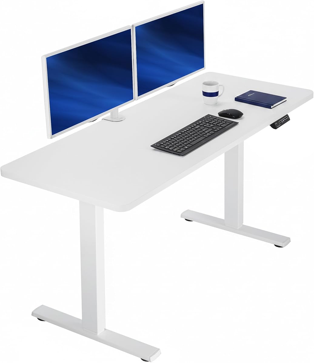 VIVO Electric 60 x 24 in Standing Desk, Memory Height Adjustment, 1B Series, Holds 220 lbs, One-Piece White Top, White Frame, DESK-KIT-1W6W