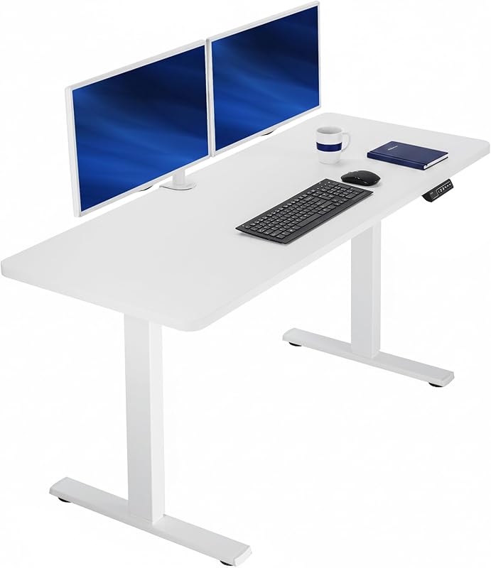 VIVO Electric 60 x 24 in Standing Desk, Memory Height Adjustment, 1B Series, Holds 220 lbs, One-Piece White Top, White Frame, DESK-KIT-1W6W