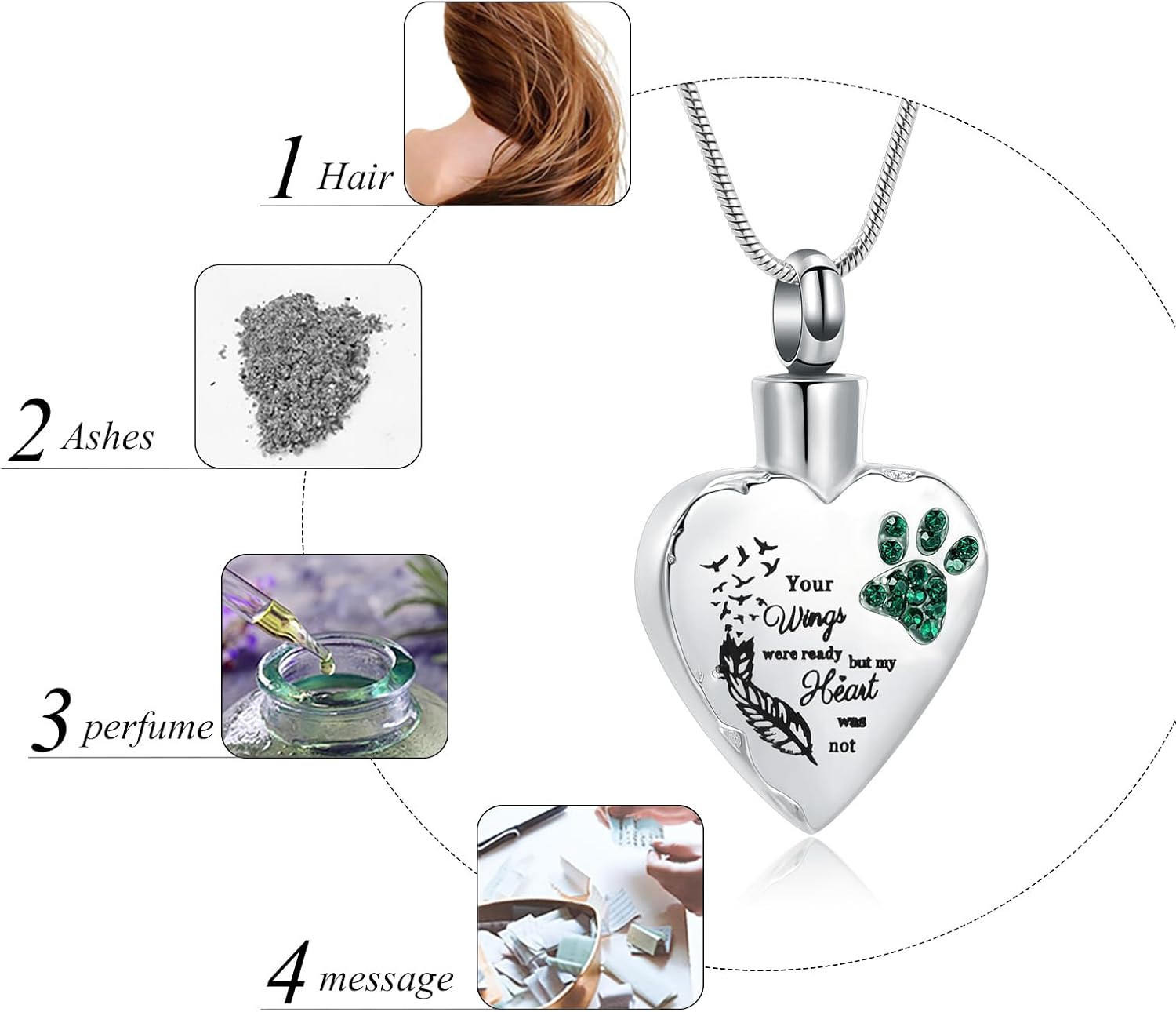 memorial jewelry Your Wings were Ready, But My Heart was Not Stainless Steel Carved Locket Cremation Urn Necklace for Pet Dog Cats - Image 5
