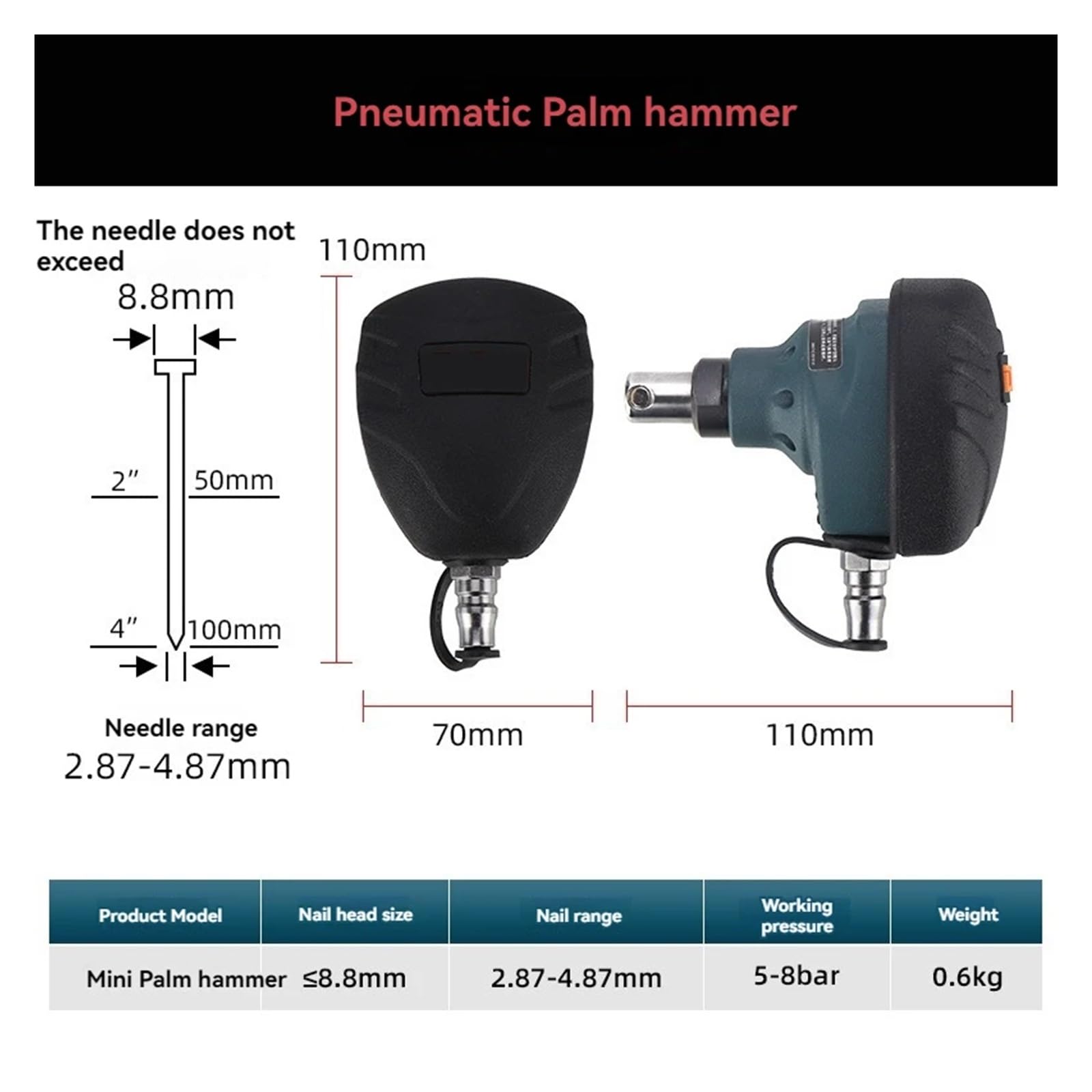 Pneumatyczny młot pneumatyczny do gwoździarki pneumatycznej Specjalny Ergonomiczny Mini Palm Treasure Gwoździarka pneumatyczna Wielofunkcyjne zastosowanie