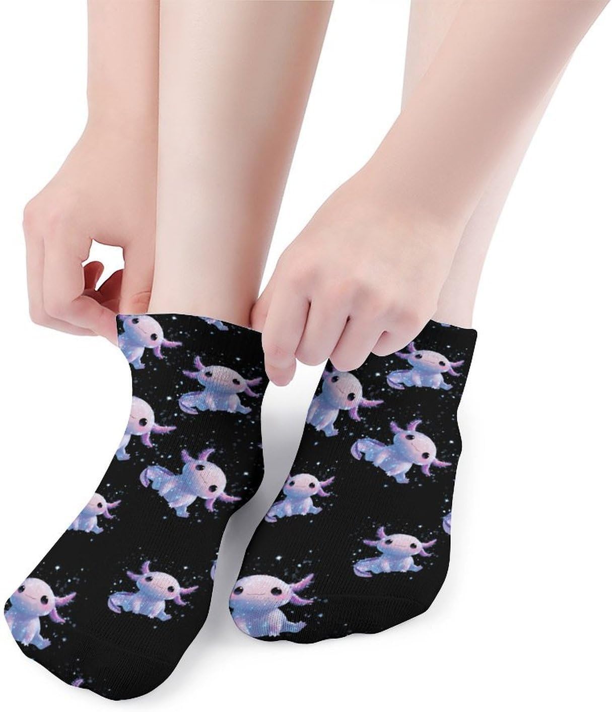 Axolotl Galaxy Ice Snowy No Show Ankle Socks Low Cut Non Slip Flat Boat Line 5 Pairs Set
