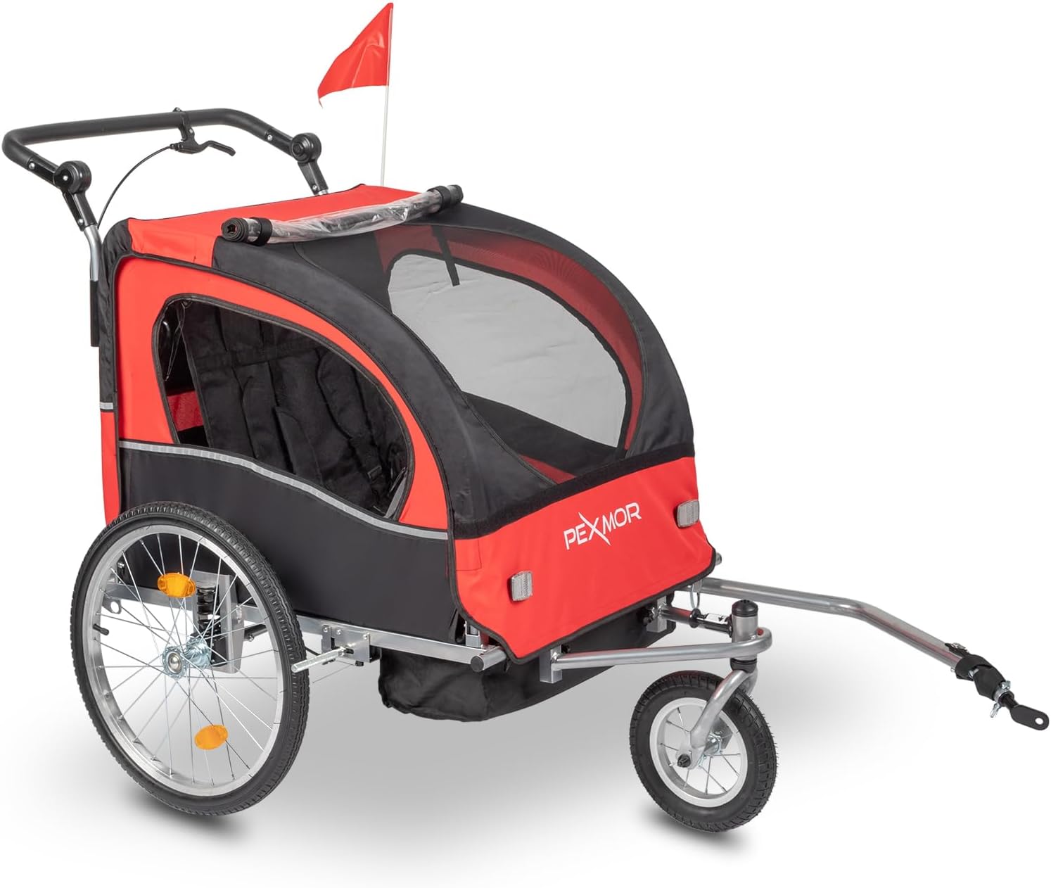 PEXMOR 2-in-1 Bike Trailer for Kids 2 Seat,Child Bicycle Trailer Bike Stroller w/Safety Harnesses & Shock Absorber,Pull Behind Baby Bike Trailer Carrier w/Universal Hitch & 360 Swivel Wheel