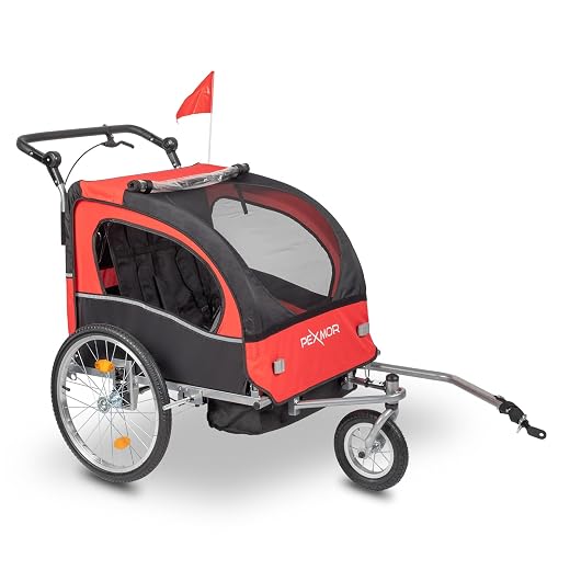 PEXMOR 2-in-1 Bike Trailer for Kids 2 Seat,Child Bicycle Trailer Bike Stroller w/Safety Harnesses & Shock Absorber,Pull Behind Baby Bike Trailer Carrier w/Universal Hitch & 360 Swivel Wheel