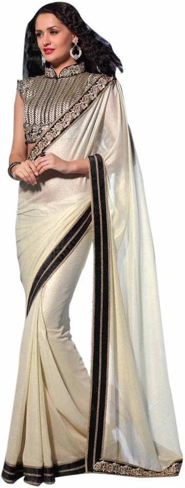 Elijaah Girls' Georgette Shimmer Saree Free Size Multi-Coloured