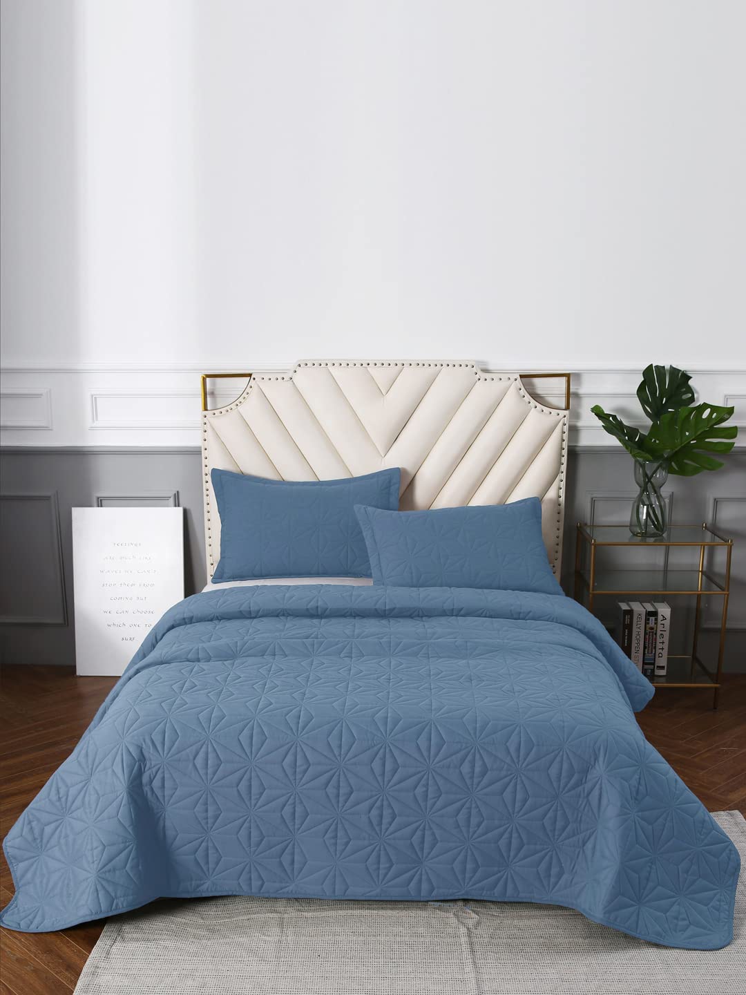 URBAN DREAM Fashion Geometric Quilted Diamonds Solid Light Blue Bedspread-image-34