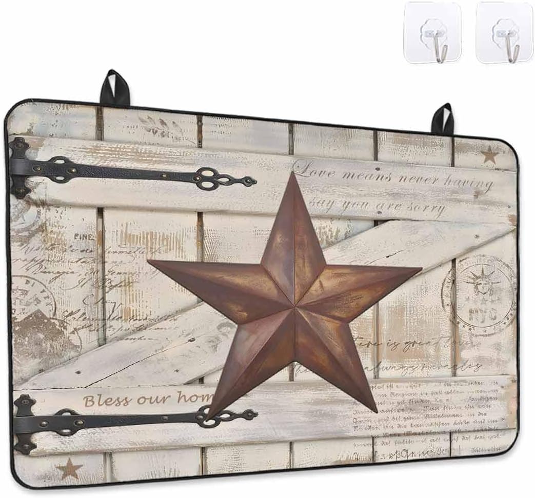 Stove Top Cover Rusty Barn Star Doors Stove Cover for Electric Stove Top Brown Retro Rustic Walls Glass Cooktop Covers Anti-Slip Mat Heat Resistant Countertop Protector Kitchen Decor 28.5"x20.5"
