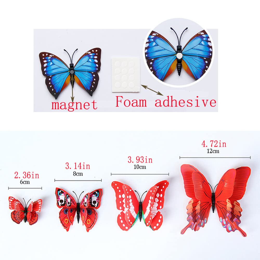 QGHSkOMk 12Pcs 3D butterfly wall decorations stickers Decor Wall Art Hanging Ornament Sculpture Garden Statues For Indoor Home Living Room Bedroom Outdoor backyard Porch Patio Fence (blue) - Image 3
