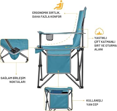 KingCamp Lotus Comfort Konforlu & Takviyeli Kamp Sandalyesi Cyan