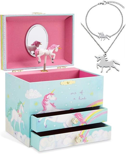 Jewelkeeper Unicorn Music Box & Little Girls Jewellery Set - 3 Unicorn Gifts for Girls