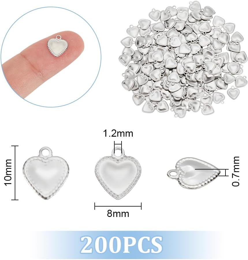 UNICRAFTALE About 200pcs Heart Pendants - Tiny Stainless Steel Love Heart Charms for DIY Jewelry Making - 1.2mm Hole - Image 3