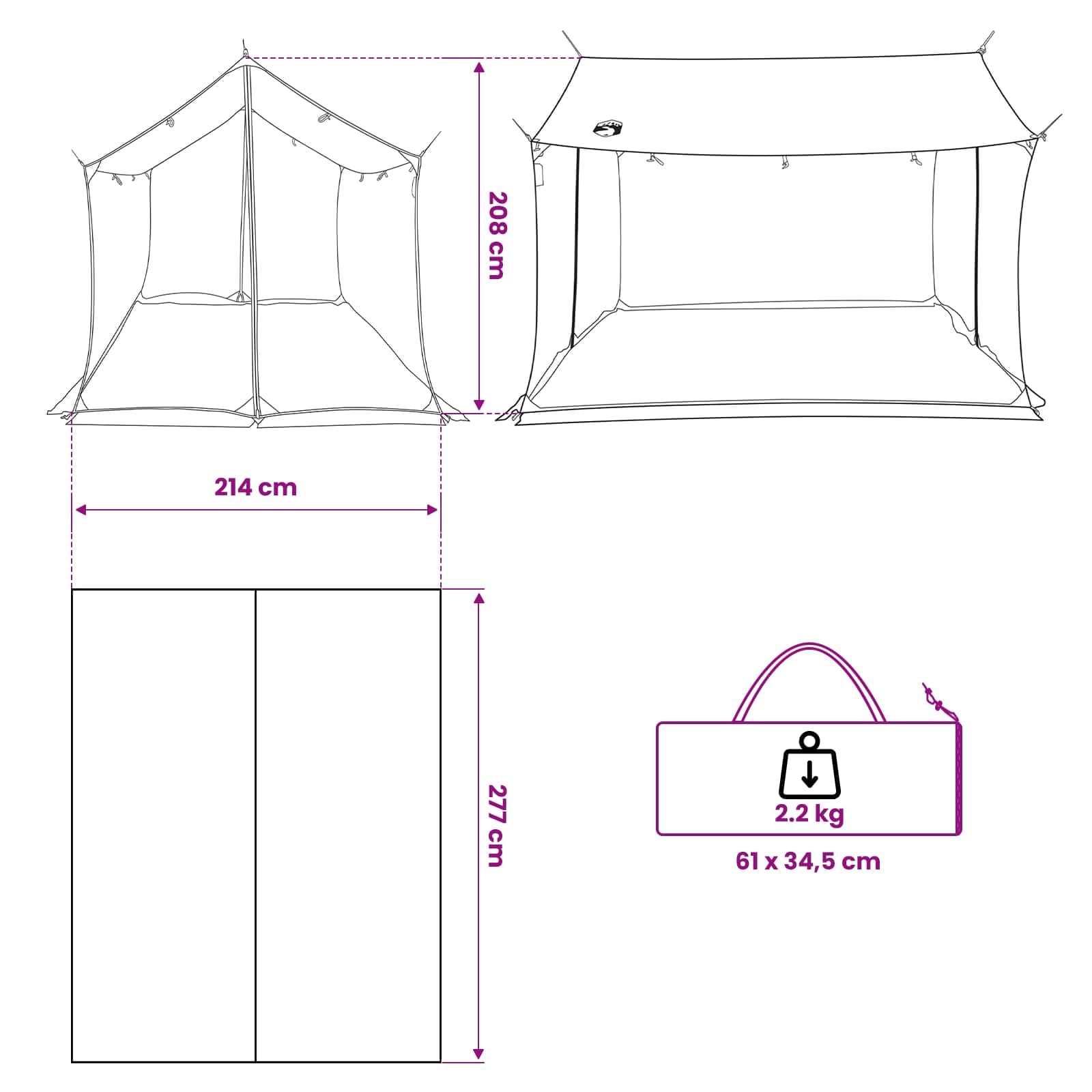 Tarp de Camping avec Murs en Maille Gris et Orange, abri léger, Montage Rapide, pour randonnée, Plage, Festival ou activités en Plein air