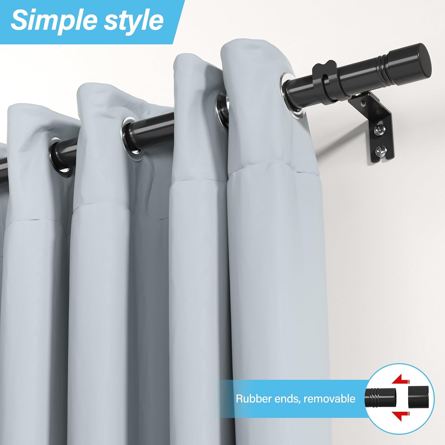 1 inch Heavy Duty Curtain Rod Black, 30-68" Sectional Adjustable
