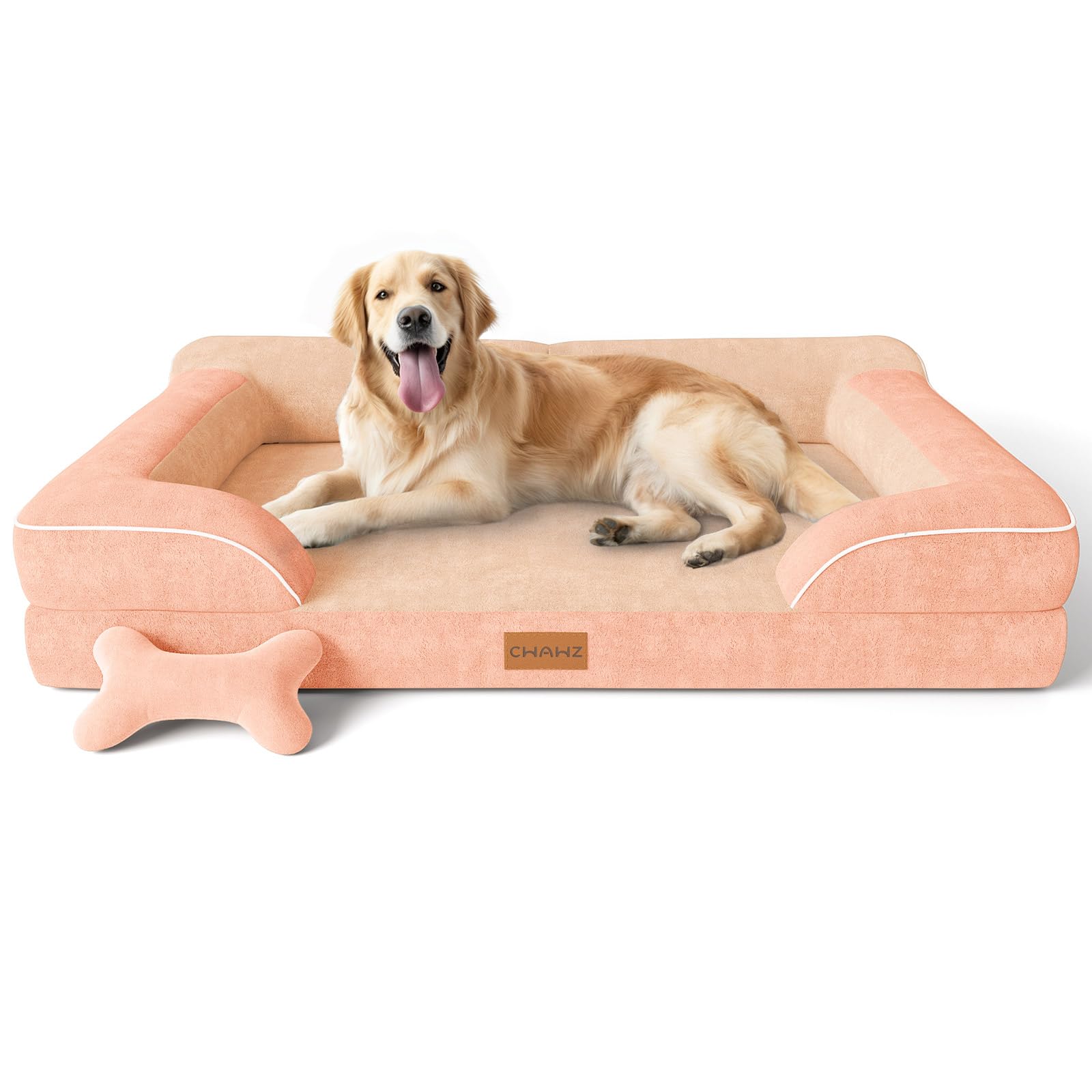 CWAWZ Cuccia Cani Taglia Grande, Cuccia Ortopedica Cane con Gel Memory Foam, 107x76x24cm Letto Cane Sfoderabile e Lavabile, con Giocattolo a Forma di Osso,Rosa Intenso