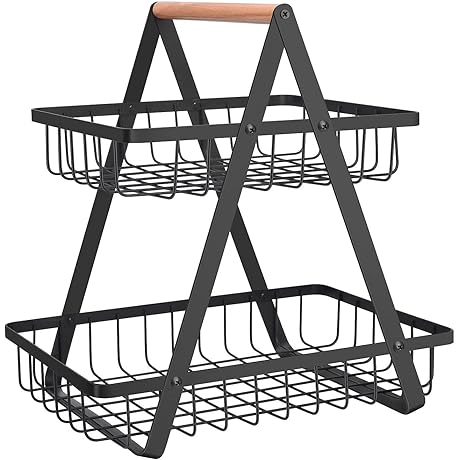 Farmhouse Fruit and Bread Countertop Basket with Two Tier Detachable Storage