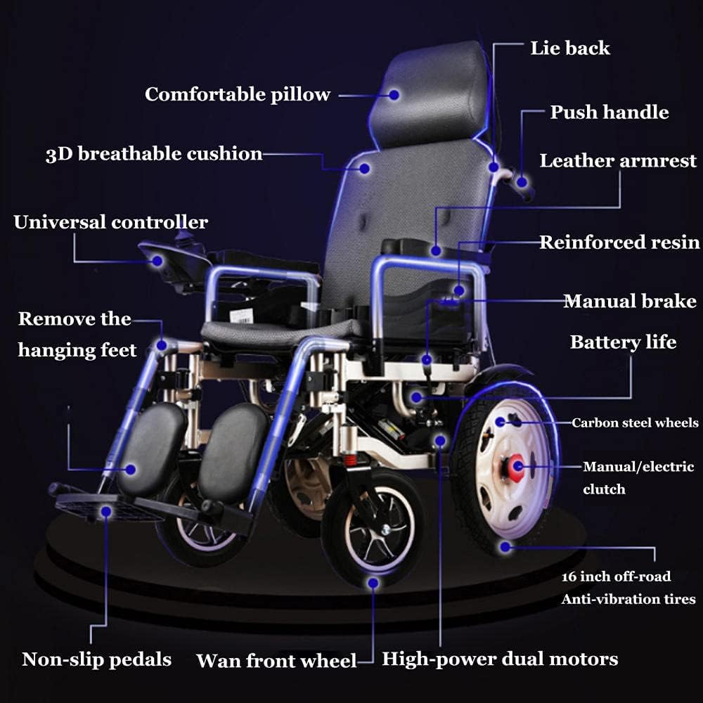 Silla de ruedas eléctrica plegable – Silla eléctrica de doble motor para personas mayores y discapacitadas