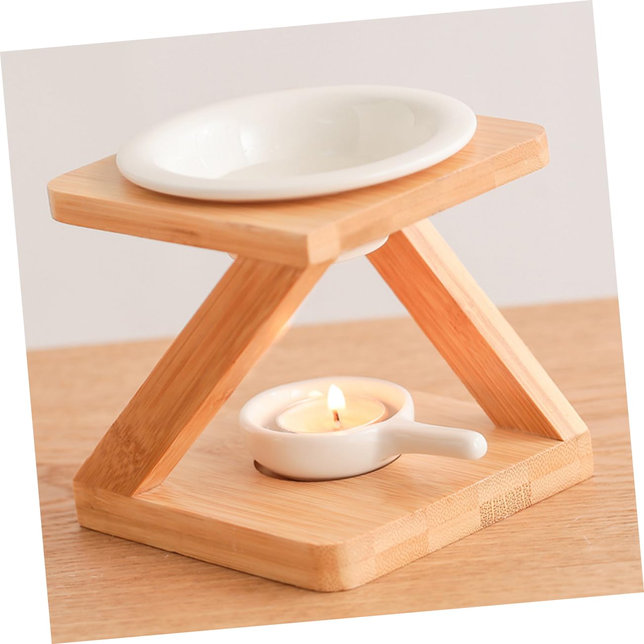Mobestech Aromabrenner Teelicht Duftbrenner Aus Keramik Und Holzgriff Aromadiffusor Für Zuhause Yoga Wohnzimmer Vintage Stil