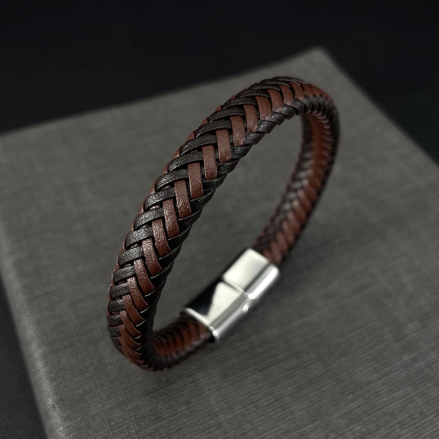Kim Carrey Italian Handmade Genuine Leather Bracelets for Men Stainless Steel Clip, Men's Casual Genuine Multi-layer Cuff Bracelet, Bracelet Gift for Real Men