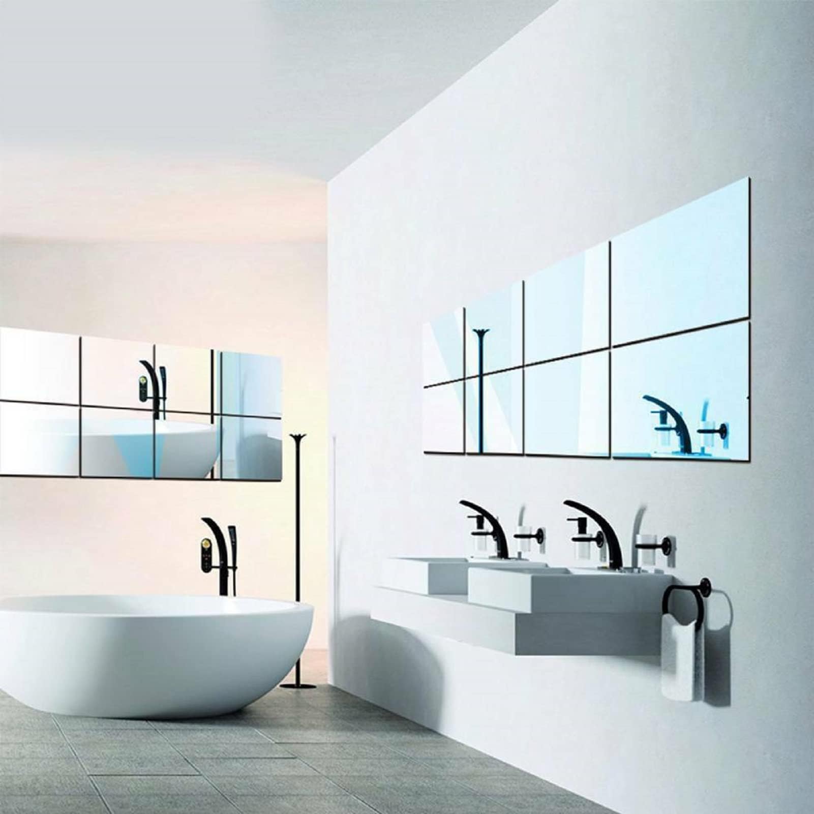PetHot16 Pack Self Adhesive Mirror 30x30cm Adhesive Wall Mirrors Sticker Sheet DIY Wall Sticker Length Frameless Mirror Makeup Removable Self-Adhesive for Living Room Bedroom Decor