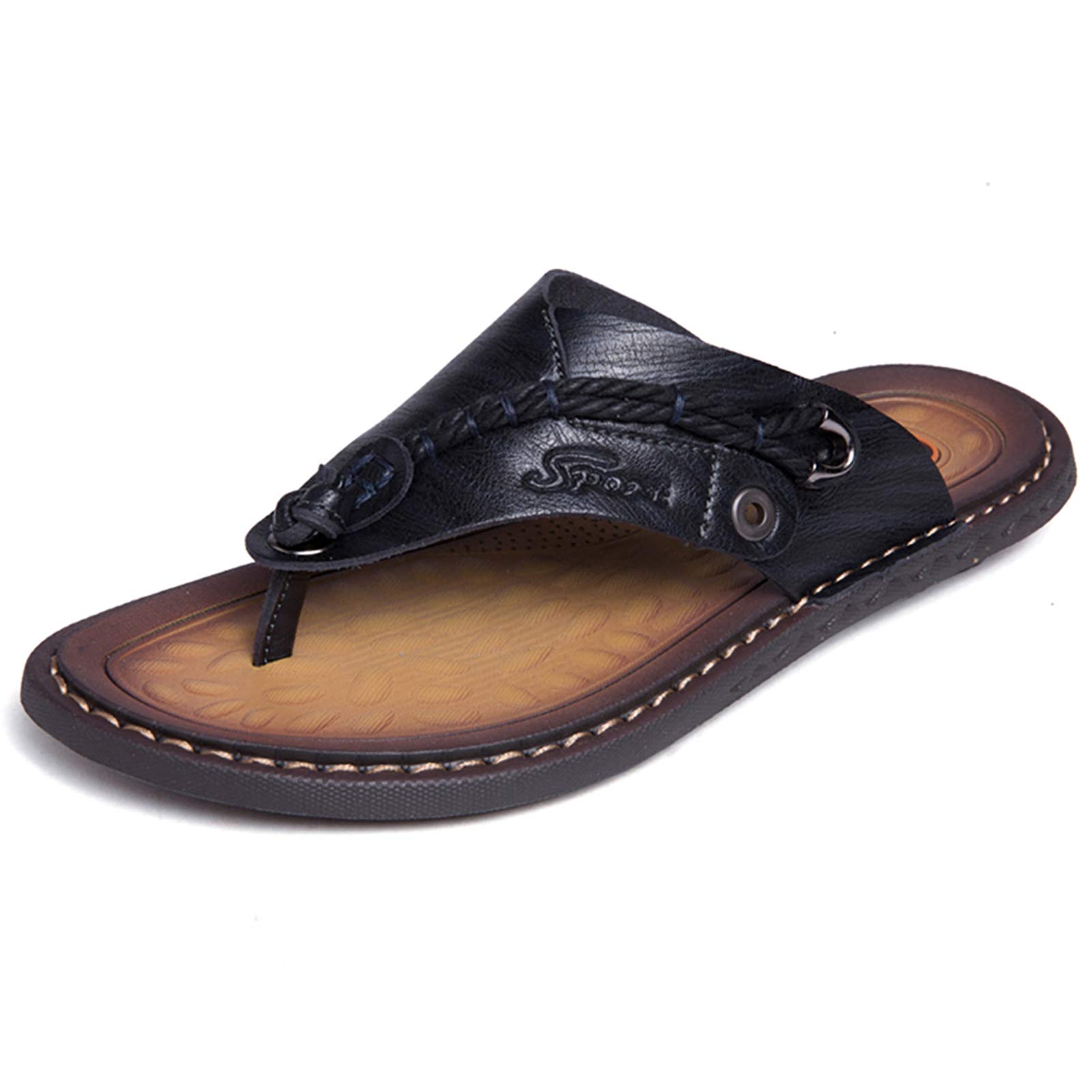 Mens Flip Flops Casual Leather Home Sandals For Mens Rubber Sole Slippers