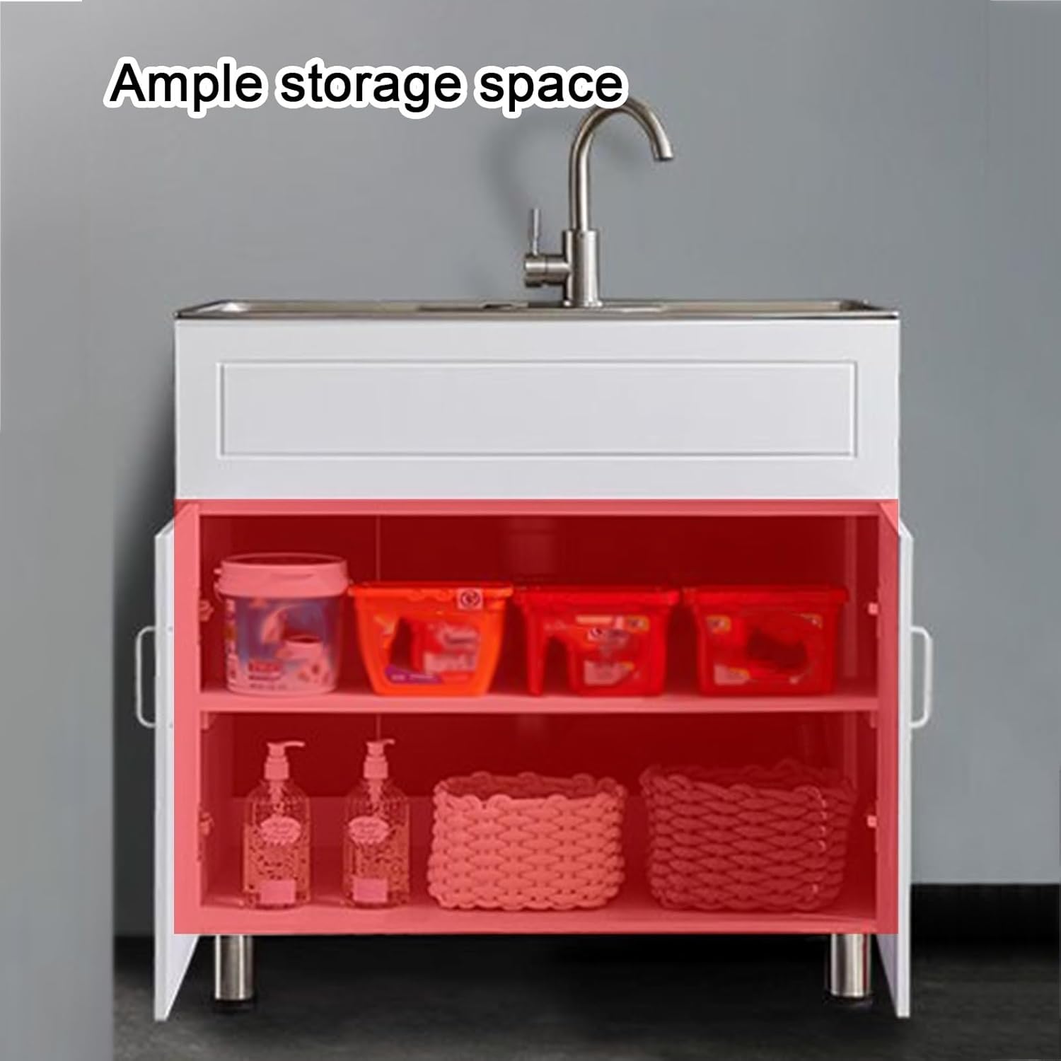 Single-bowl Sink Deepened Basin Stainless Steel Sinks Laundry Cabinet H80cm (31.5") Solid Wood Ample Storage Space Water proof for Bathrooms And Balconies(16.5x14.6x31.5")