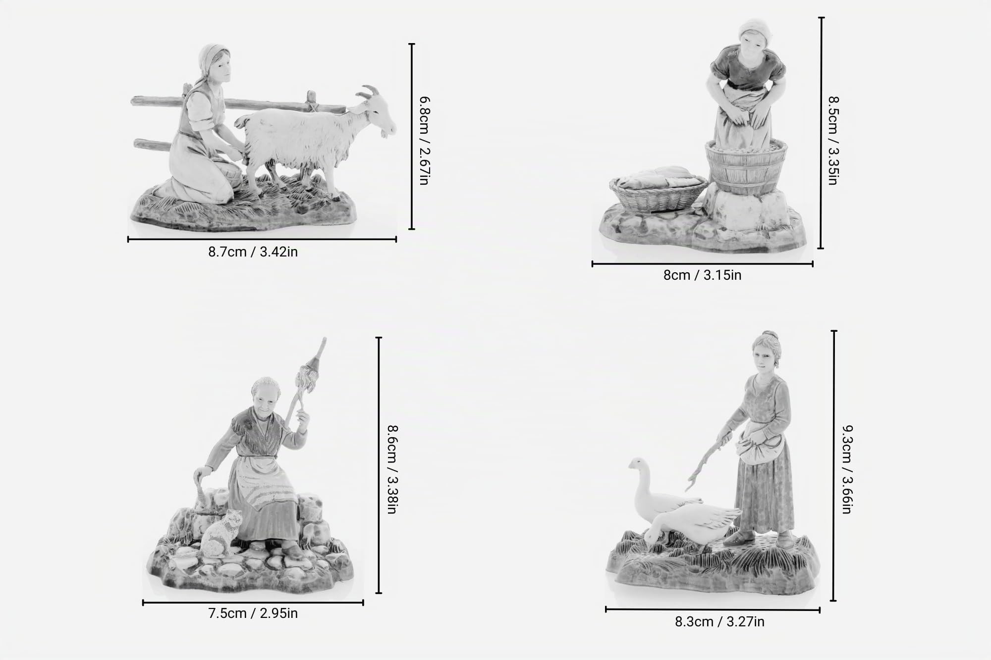 Moranduzzo Conjunto de 4 Oficios de Mujeres para Belén de 10 Cm Escala 1:20-Figuras de Belén Indestructibles-Estilo 700', Pintura Acabada a Mano, Producto Oficial, Escultor M. Landi