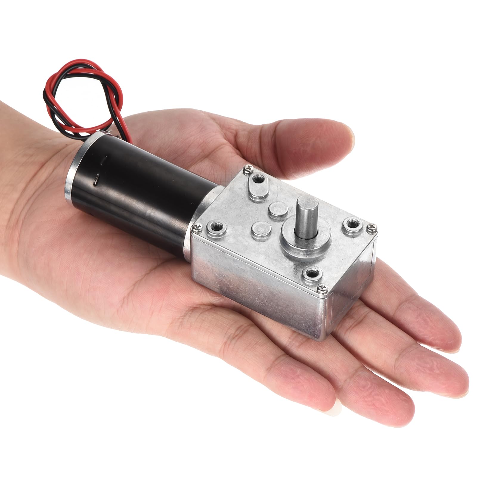 QUARKZMAN DC 12V 60RPM Schnecken Getriebe Motor 8mm D Welle Untersetzung Elektro Motor Untersetzungsgetriebe Hohes Drehmoment Niedrige Geschwindigkeit Mini Turbinen Schnecken Motor mit Draht