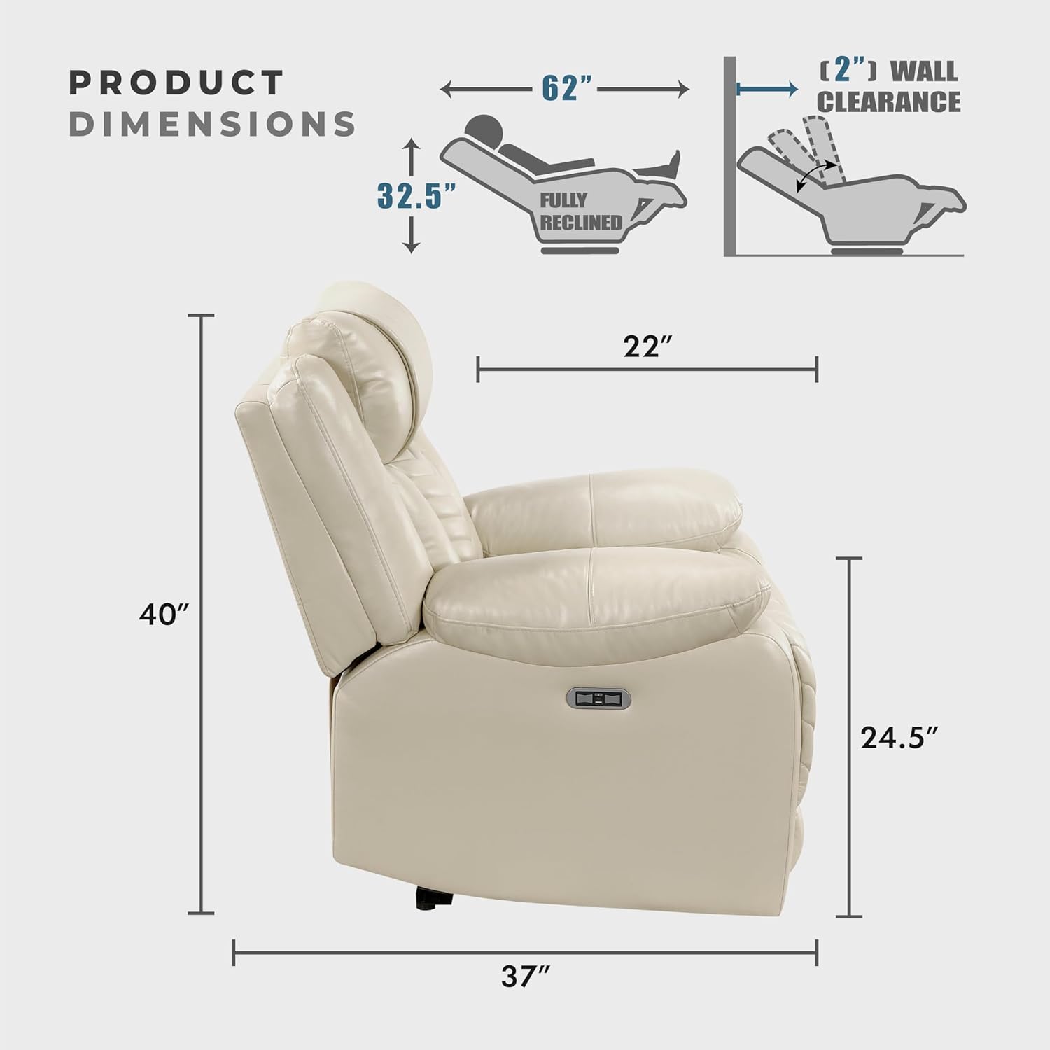 Lexicon Wall Hugger Power Double Reclining Loveseat with Console, Faux Leather Home Theater Seating with LED Lighting, Charging Ports, Bluetooth Speaker Wireless, Cup Holders, Hidden Storage, Beige Beige Loveseat image 2 of 16 B0F59GLRXF